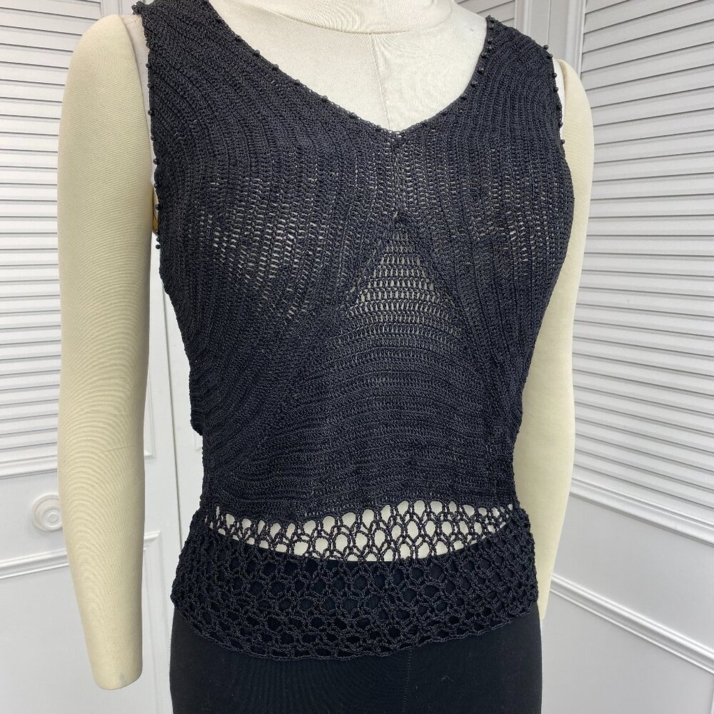Dance Kroshetta Black Crochet Tank Sz.XL with Beading